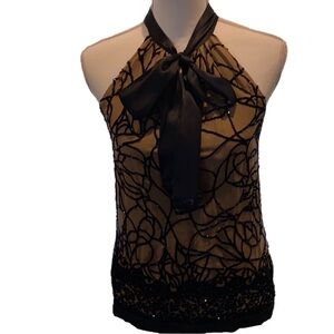 Shoulder baring beaded Hale Bob size XS